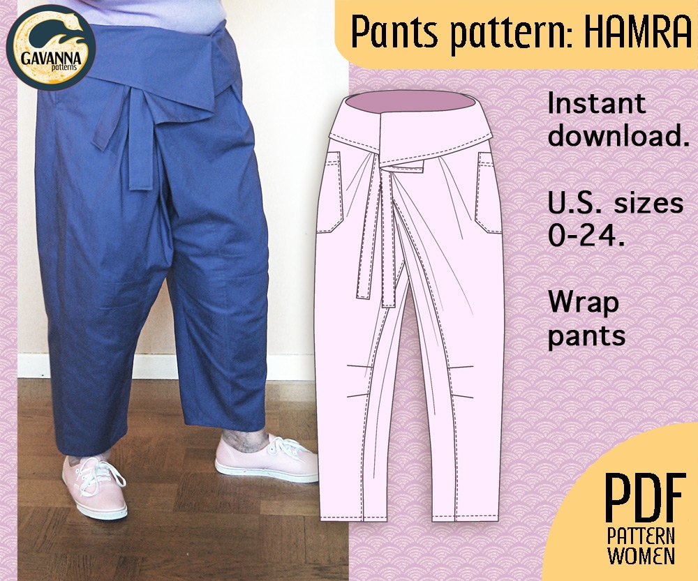 Instant Download Plus Size PDF Pattern Thai Wrap Pants Pattern for Women,  No Buttons or Zipper for a Relaxed Look, for Your DIY Wardrobe 