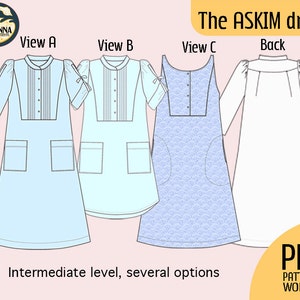 PDF shiftdress pattern, multi size! A Cool, retro style, womens A-line dress  with sleeves and a button up bib, Ladie's sewing  pattern