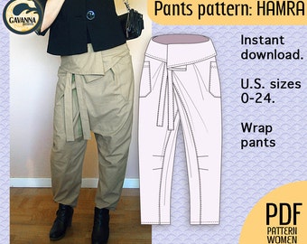 Instant download Thai wrap pants pattern for women, multi size PDF pattern for a cool and easy style with great fit  for your DIY wardrobe