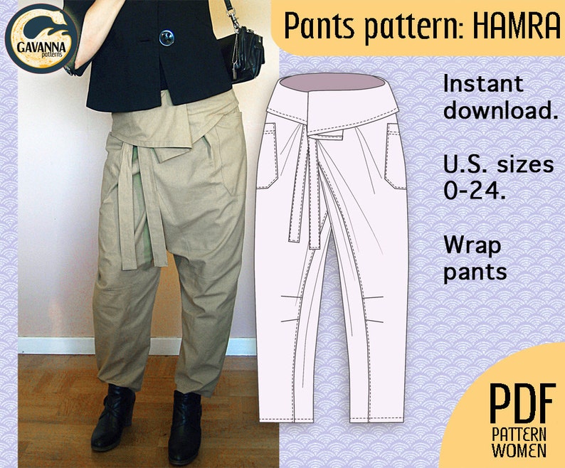 Instant Download Thai Wrap Pants Pattern for Women, Multi Size PDF