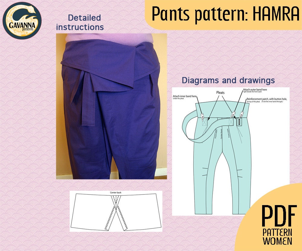 Instant Download Plus Size PDF Pattern Thai Wrap Pants Pattern for Women,  No Buttons or Zipper for a Relaxed Look, for Your DIY Wardrobe 