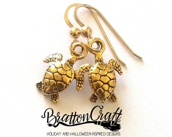 Gold Sea Turtle Earrings - Sea Turtle Earrings - Turtle Jewelry - Sea Turtle Jewelry - Summer Earrings - Beach Earrings - Beach Jewelry