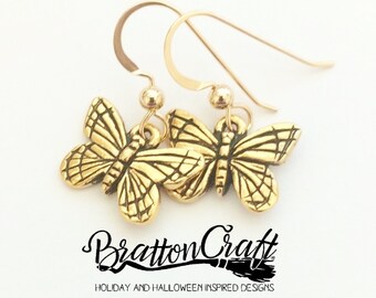 Gold Butterfly Earrings - Butterfly Earrings - Monarch Butterfly Earrings - Bug Earrings - Insect Earrings - Butterfly Jewelry