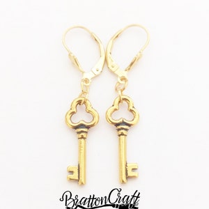 Gold Key Earrings - Key Earrings - Gold Key Charm Earrings - Key Jewelry - Stocking Stuffer