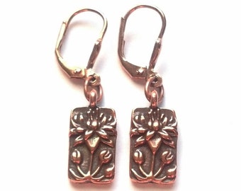 Copper Lotus Flower Earrings: Britannia Pewter Spiritual Jewelry