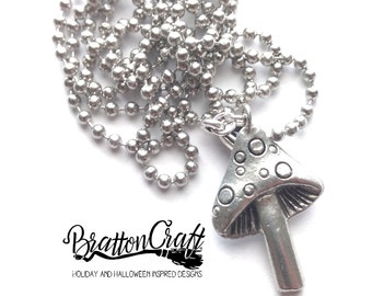 Silver Plated 3D Mushroom Pendant Necklace – 1 Inch Toadstool Charm On 18" Zinc Alloy Chain, Magic Shroom Jewelry - View #5
