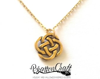 Small Gold Celtic Knot Necklace: Antique Gold Finish