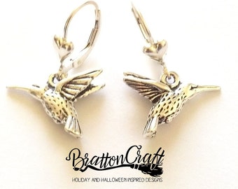 Silver Hummingbird Earrings: Sterling Leverback, Bird Jewelry