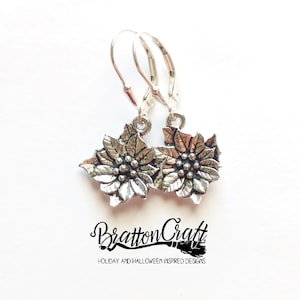 Silver Poinsettia Earrings - Poinsettia Earrings - Christmas Earrings - Holiday Earrings - Christmas Jewelry