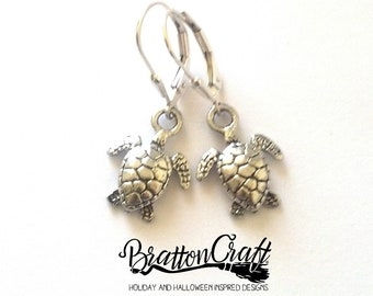 Silver Sea Turtle Earrings: Pewter Turtle Jewelry