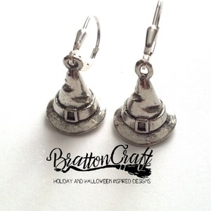 Silver Witch Hat Earrings: Warlock Halloween Jewelry