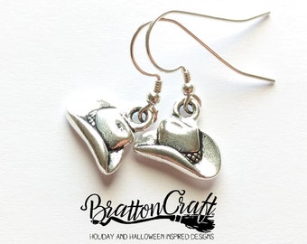 Silver Cowboy Hat Earrings, Sterling Ear Wires: Western Jewelry