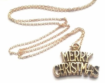 Gold Merry Christmas Necklace - Christmas Necklace - Holiday Necklace - Holiday Jewelry - Christmas Jewelry - Epsteam