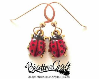 Hand Painted Ladybug Earrings: Gold Filled Earwires