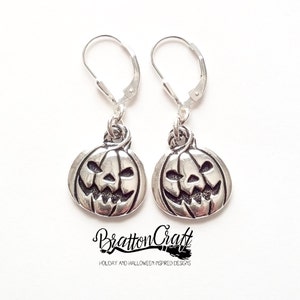Silver Pewter Jack O'Lantern Earrings: Halloween Pumpkin Jewelry