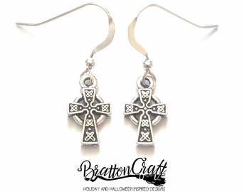 Silver Celtic Cross Earrings: Sterling Ear Wires, Irish Jewelry Easter