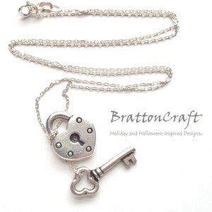 Silver Heart Lock and Key Necklace - Silver Heart Lock and Key Charm Necklace