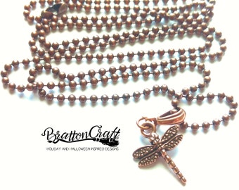Antiqued Copper Dragonfly Necklace: Insect Jewelry