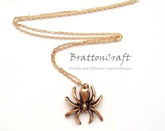 Collar de araña dorado: colgante de araña de peltre, joyería de Halloween