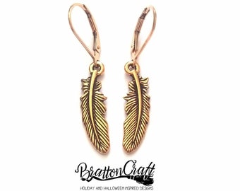 Gold Feather Earrings - Feather Earrings - Feather Jewelry - Native American Earrings - Southwestern Earrings - Boho Earrings