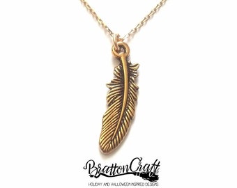 Gold Feather Necklace:  Gold Vermeil Chain, Southwestern Style