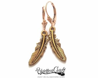Gold Feather Earrings: Gold Filled Ear Wires, Southwestern Boho Style