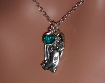 Silver Angel Necklace with Birthstone - Christmas Jewelry - Holiday Jewelry - Religious Jewelry