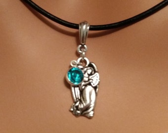 Silver Angel Necklace with Birthstone - Christmas Jewelry - Holiday Jewelry - Religious Jewelry