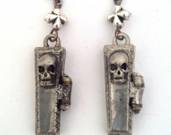 Open Coffin Earrings - Hinged Coffin Earrings - Halloween Earrings - Coffin Earrings - Halloween Jewelry - Coffin Jewelry