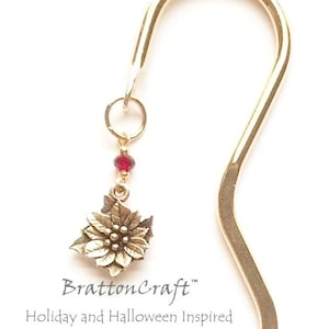 Gold Poinsettia Christmas Bookmark - Christmas Bookmark - Holiday Bookmark