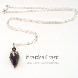 Black Czech Crystal Teardrop Necklace - Sterling Silver Gothic Jewelry