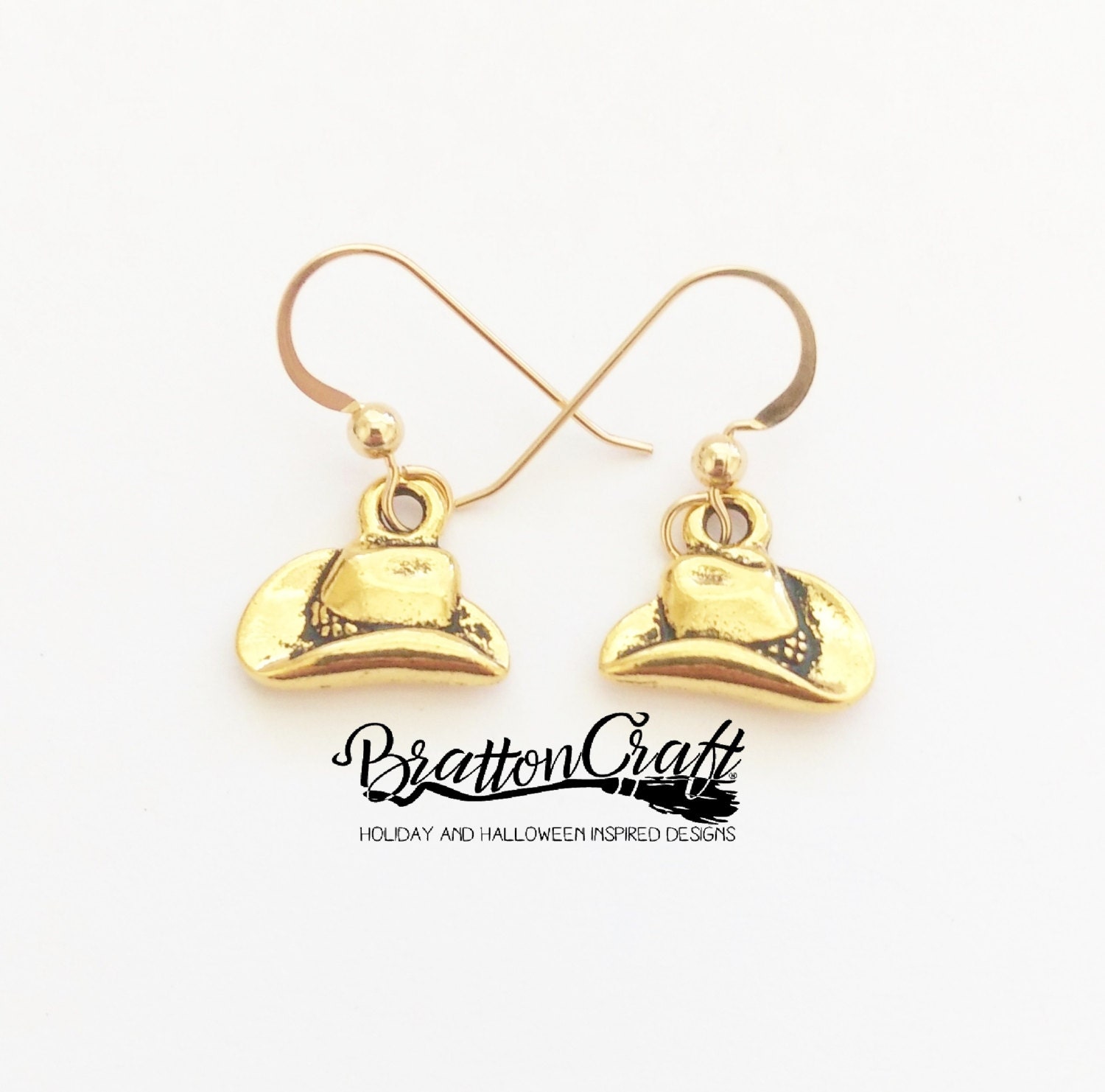 Gold Cowboy Hat Earrings Western Hat 