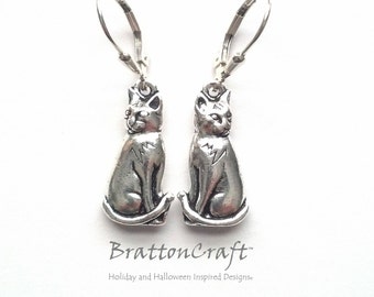 Silver Cat Earrings - Silver Sitting Cat Earrings - Cat Earrings - Cat Jewelry - Cat Charms
