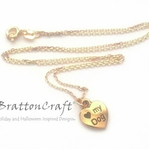 Gold Love My Dog Heart Necklace - Dog Heart Necklace - Paw Print Necklace - Heart Necklace - Gold Heart Necklace - Dog Necklace