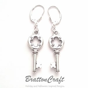 Silver Quatrefoil Key Earrings: Sterling Leverback Dangle