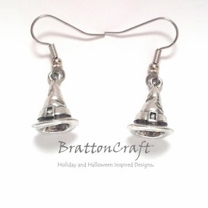 Silver Witch Hat Earrings: Warlock Wizard Halloween Jewelry