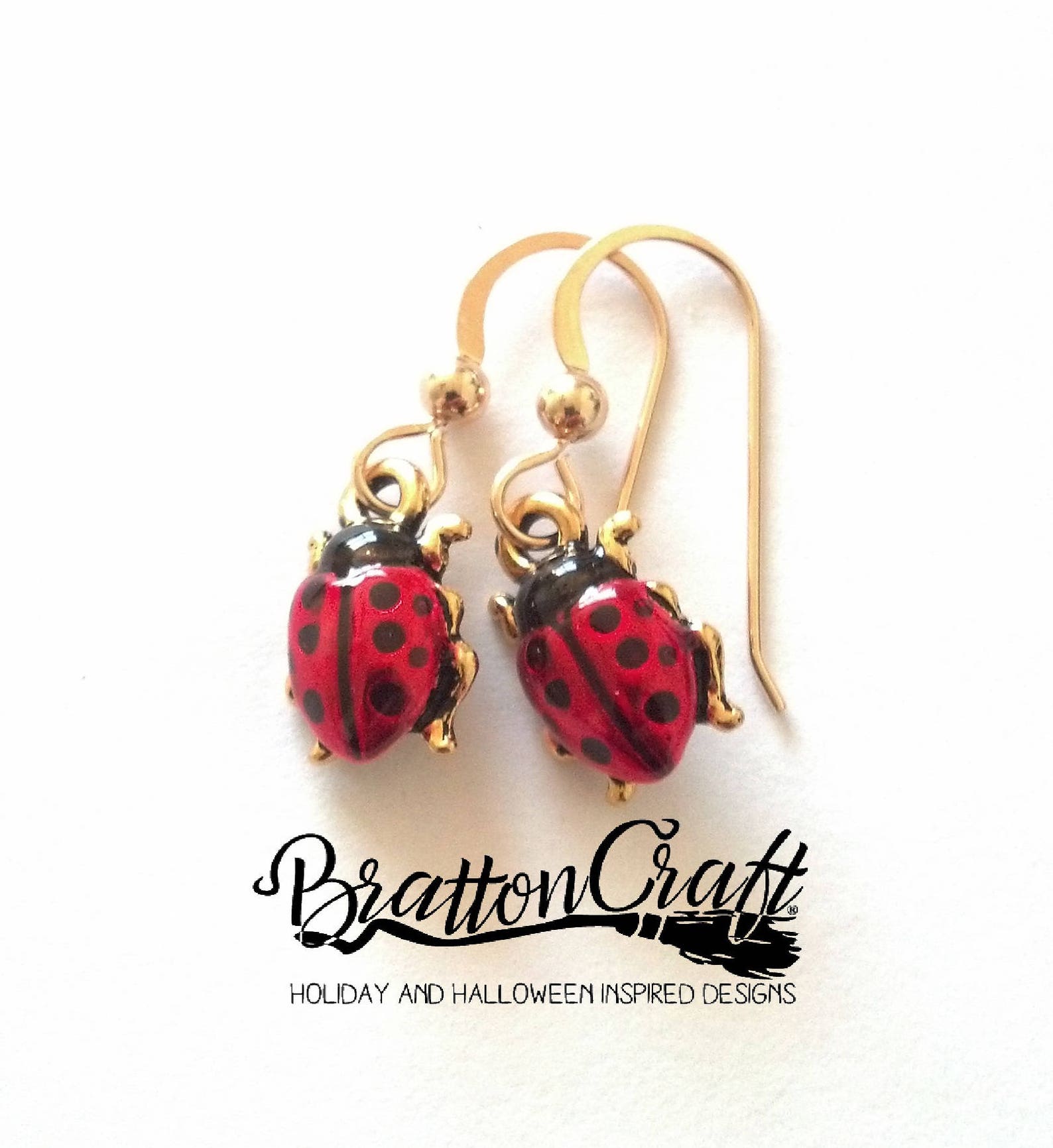Hand Painted Red Ladybug Earrings Gold Ladybug Earrings Etsy