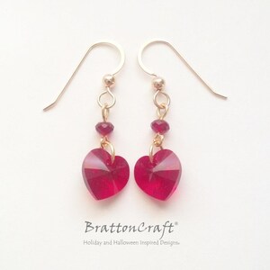 Red Heart Earrings - Red Crystal Heart Earrings -  Valentine&#39;s Day Earrings - Valentine Earrings - Gifts for Her