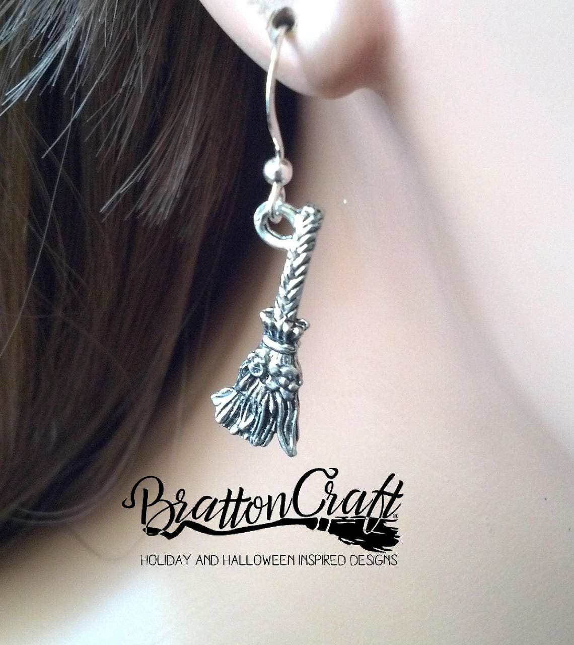 Silver Witch Broom Earrings Broom Earrings Fun Halloween Etsy