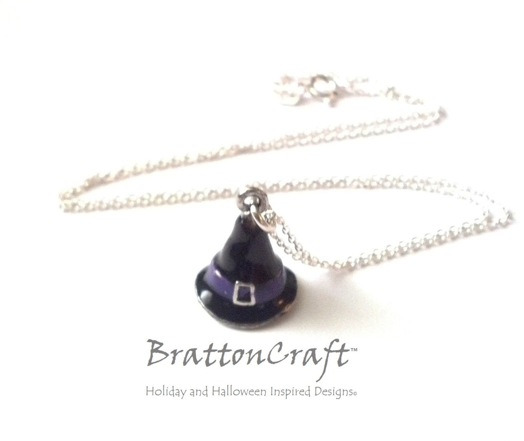 Black Witch Hat Necklace: Wizard, Sterling Chain, Silver Halloween ...
