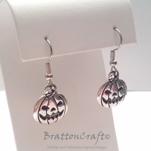 Silver Pumpkin Earrings: Halloween Jack O'Lantern Jewelry