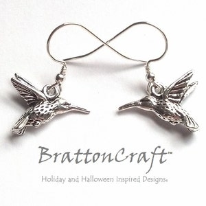 Silver Hummingbird Earrings - Hummingbird Earrings - Hummingbird Jewelry - Bird Earrings
