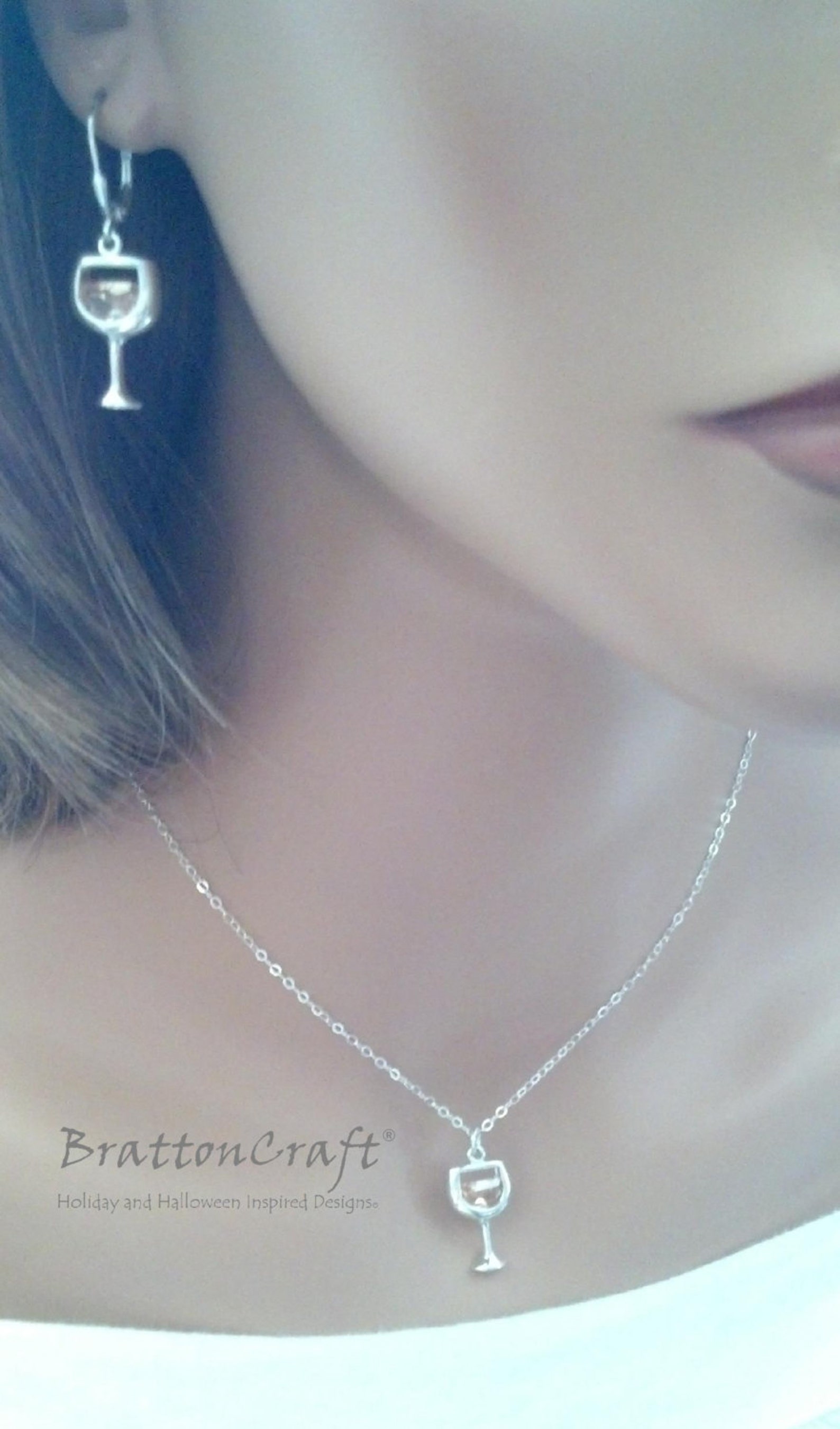 Sterling Silver Wine Glass Necklace White Wine Glass Etsy