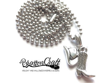 Silver Cowgirl Hat & Boot Necklace: Western Jewelry