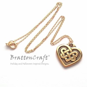 3/4&quot; Gold Celtic Knot Heart Necklace - Celtic Double Heart Knot Necklace - Gold Celtic Necklace - Valentine Necklace