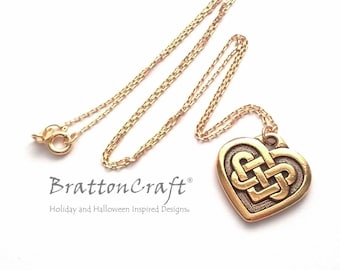 Gold Celtic Knot Heart Necklace: Scottish, Irish Jewelry