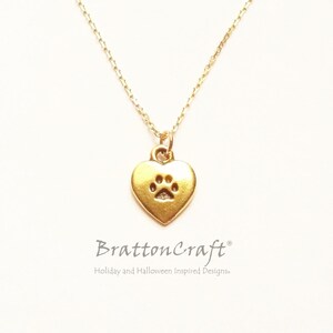 Gold Cat Paw Heart Necklace - Cat Heart Necklace - Paw Necklace - Heart Necklace - Gold Heart Necklace - Cat Necklace