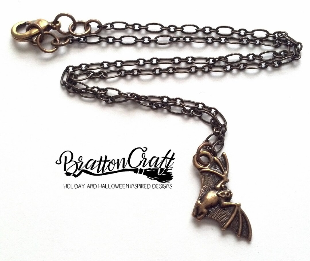 Antiqued Gold Vampire Bat Necklace - Halloween Jewelry - Etsy