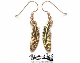 Gold Feather Earrings, Gold filled Ear Wires: Boho Southwestern Jewelry