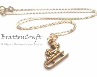 Christmas Necklace - Snow Sled Necklace - Holiday Necklace - Winter Necklace - Christmas Jewelry - Epsteam - Stocking Stuffers